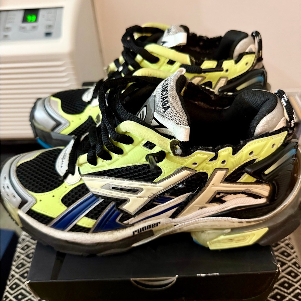 Balenciaga Mens Runner Sneakers - Black, Lime Green, and Silver - Picture 3 of 6
